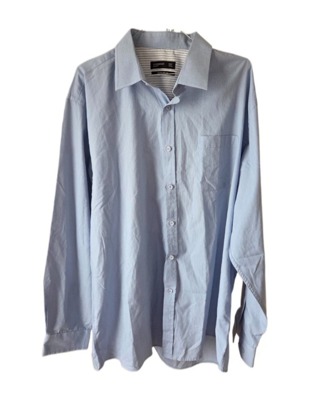 Cedarwood State Men's Light Blue with Pinstripes Long Sleeve Button Front Shirt